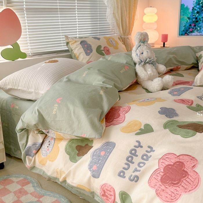 91家纺网 家纺一手货源 找家纺 昔可 2023新款全棉二次元卡通系列四件套 油画小树林