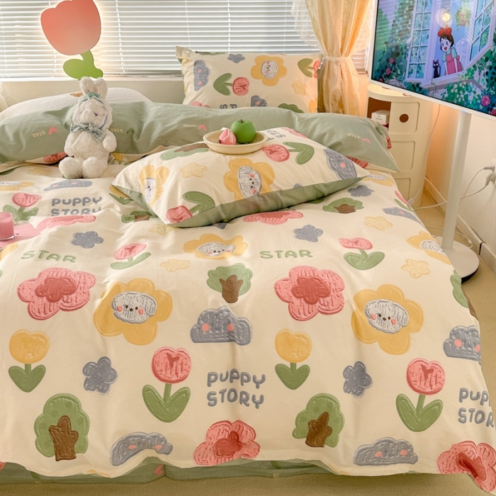 91家纺网 家纺一手货源 找家纺 昔可 2023新款全棉二次元卡通系列四件套 油画小树林