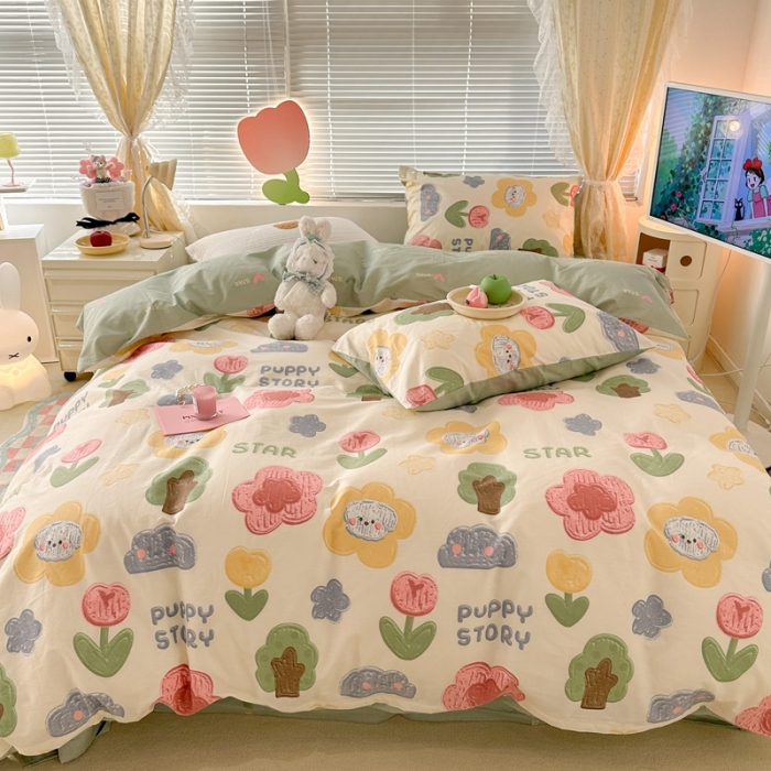 91家纺网 家纺一手货源 找家纺 昔可 2023新款全棉二次元卡通系列四件套 油画小树林