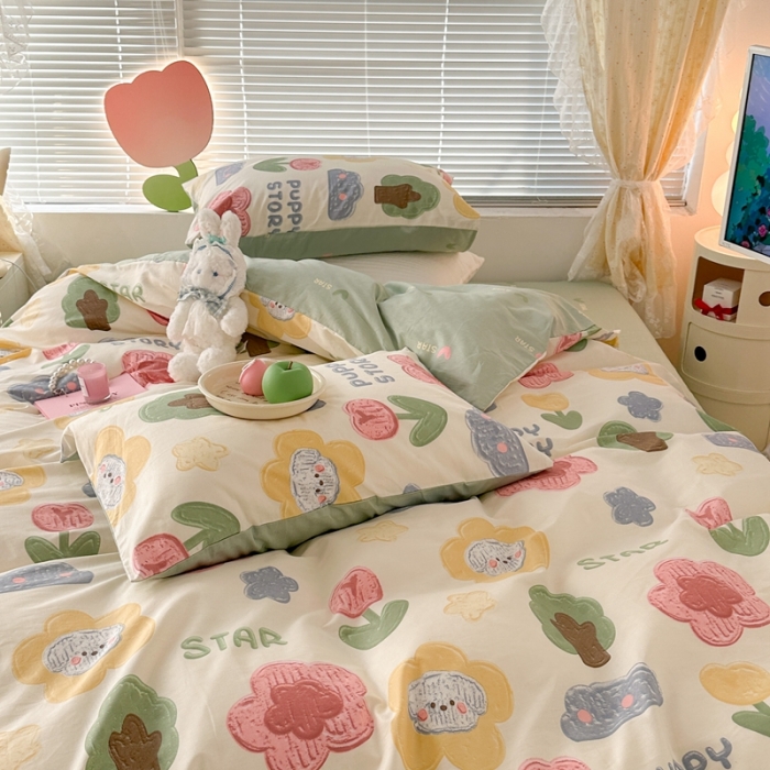 91家纺网 家纺一手货源 找家纺 昔可 2023新款全棉二次元卡通系列四件套 油画小树林