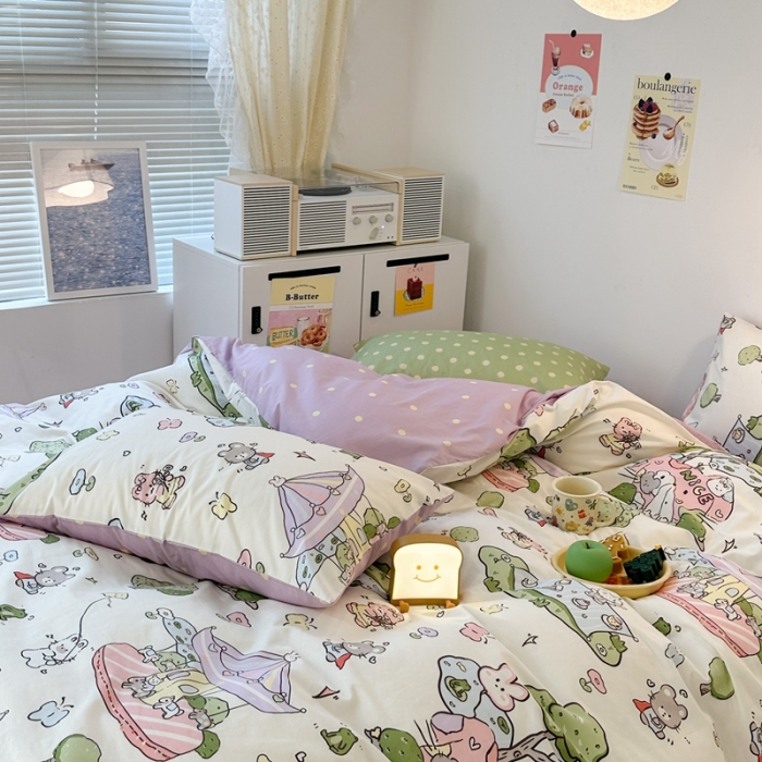 91家纺网 家纺一手货源 找家纺 昔可 2023新款小清新全棉四件套 欢乐游乐园