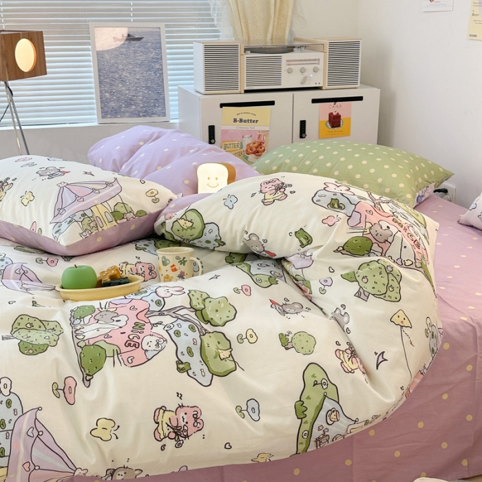 91家纺网 家纺一手货源 找家纺 昔可 2023新款小清新全棉四件套 欢乐游乐园