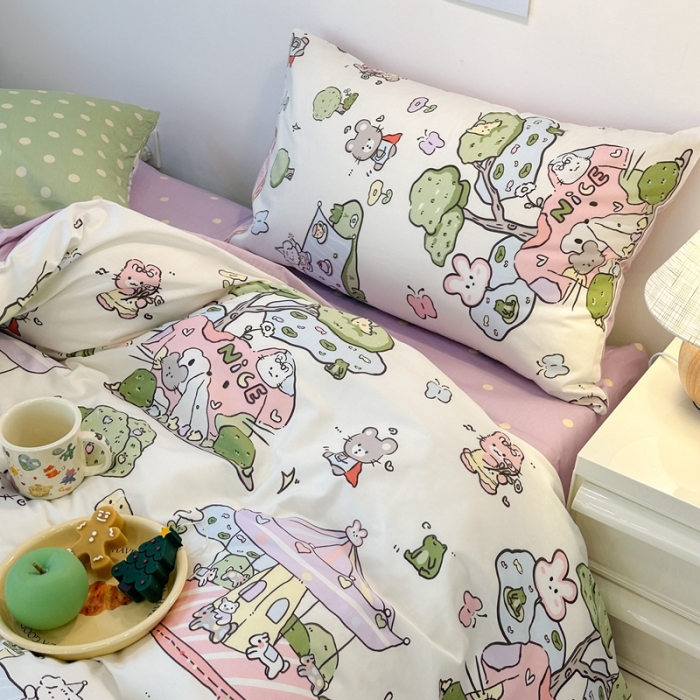 91家纺网 家纺一手货源 找家纺 昔可 2023新款小清新全棉四件套 欢乐游乐园