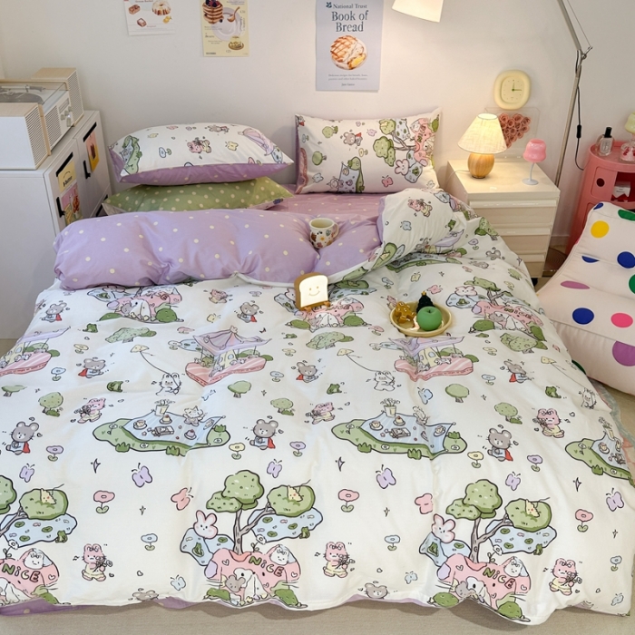 91家纺网 家纺一手货源 找家纺 昔可 2023新款小清新全棉四件套 欢乐游乐园