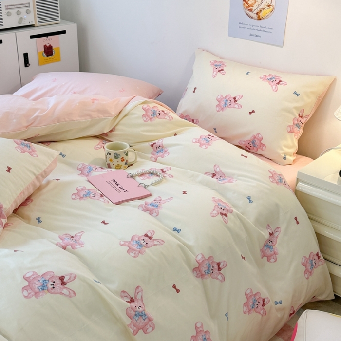 91家纺网 家纺一手货源 找家纺 昔可 2023新款小清新全棉四件套 魔法兔