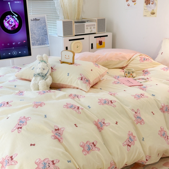 91家纺网 家纺一手货源 找家纺 昔可 2023新款小清新全棉四件套 魔法兔