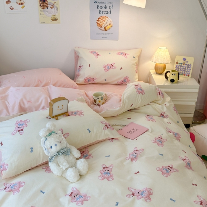 91家纺网 家纺一手货源 找家纺 昔可 2023新款小清新全棉四件套 魔法兔