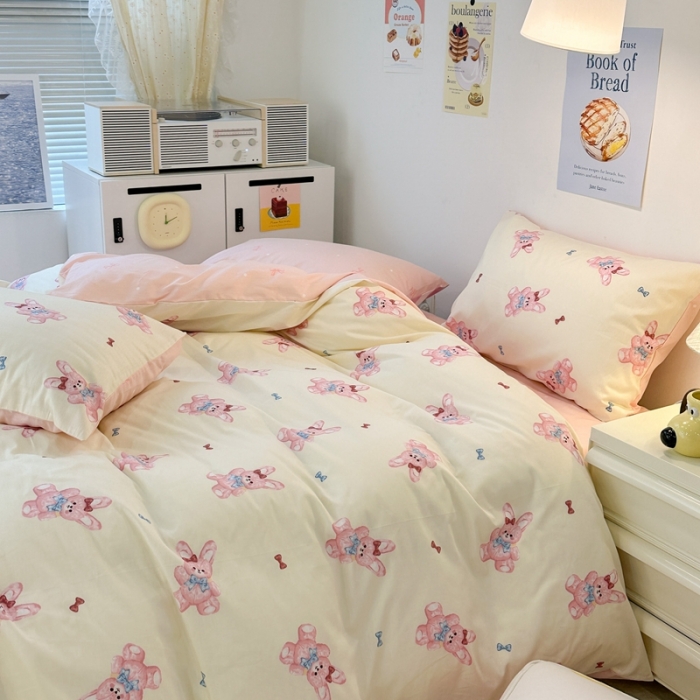 91家纺网 家纺一手货源 找家纺 昔可 2023新款小清新全棉四件套 魔法兔