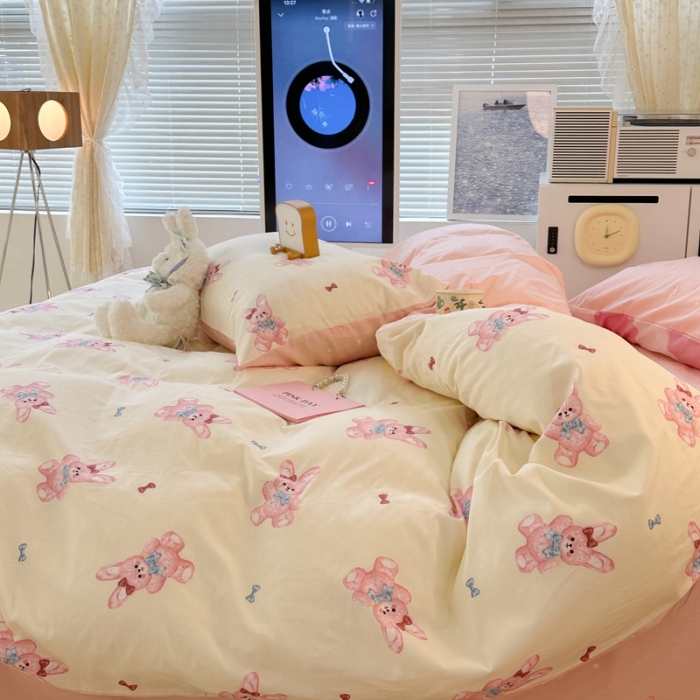 91家纺网 家纺一手货源 找家纺 昔可 2023新款小清新全棉四件套 魔法兔