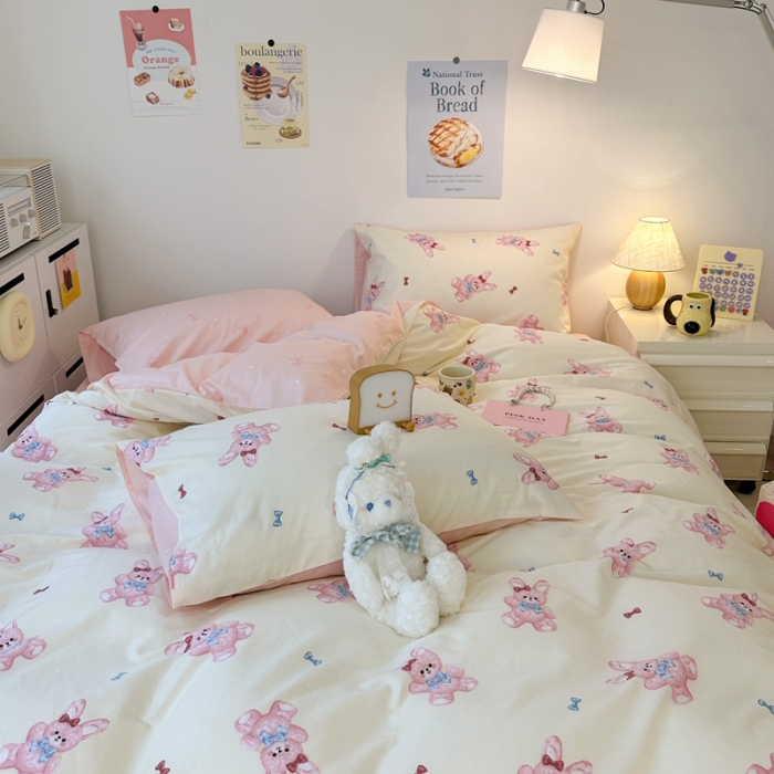 91家纺网 家纺一手货源 找家纺 昔可 2023新款小清新全棉四件套 魔法兔