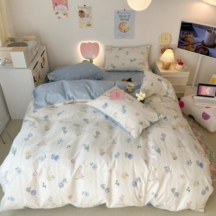 昔可 2023新款小清新全棉四件套 森系花园兔