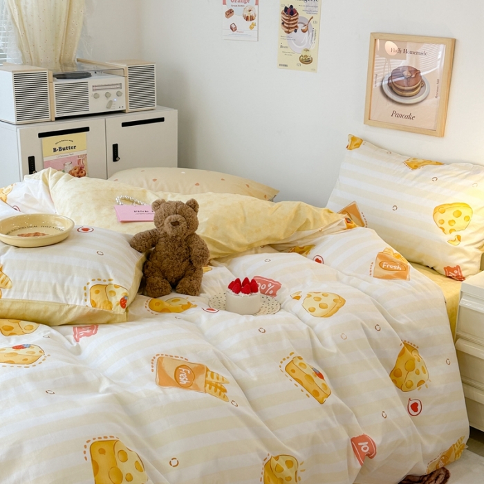 91家纺网 家纺一手货源 找家纺 昔可 2023新款小清新全棉四件套 芝士奶酪