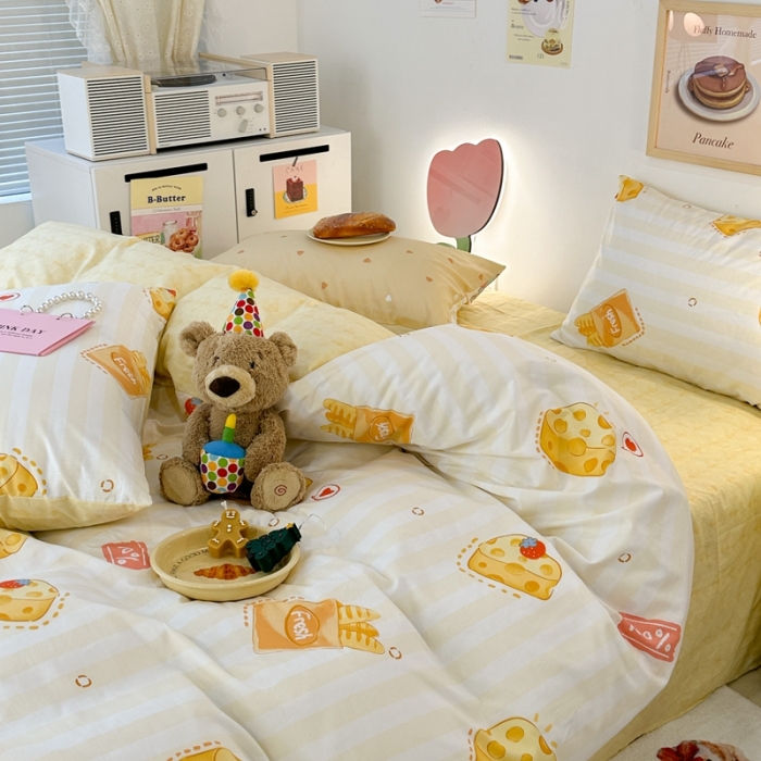 91家纺网 家纺一手货源 找家纺 昔可 2023新款小清新全棉四件套 芝士奶酪