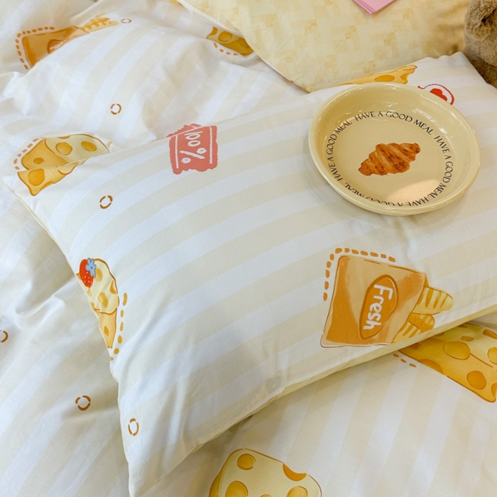 91家纺网 家纺一手货源 找家纺 昔可 2023新款小清新全棉四件套 芝士奶酪