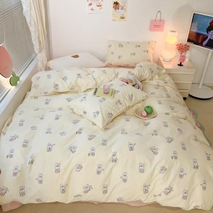 91家纺网 家纺一手货源 找家纺 昔可 2023新款可爱元气卧室新款全棉四件套 萌兔日常