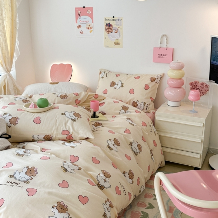 91家纺网 家纺一手货源 找家纺 昔可 2023新款可爱元气卧室新款全棉四件套 芭蕾小熊