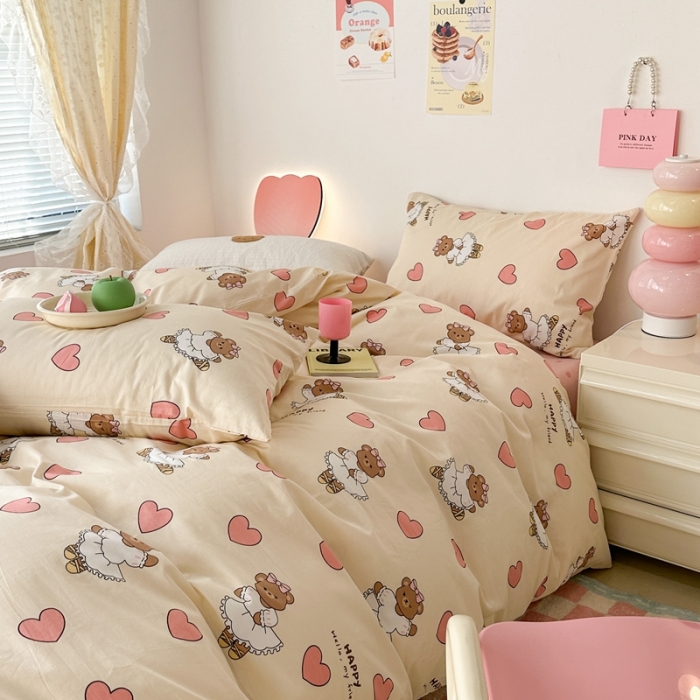 91家纺网 家纺一手货源 找家纺 昔可 2023新款可爱元气卧室新款全棉四件套 芭蕾小熊