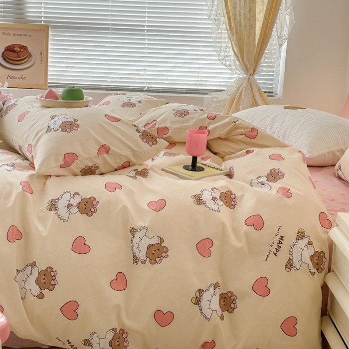 91家纺网 家纺一手货源 找家纺 昔可 2023新款可爱元气卧室新款全棉四件套 芭蕾小熊