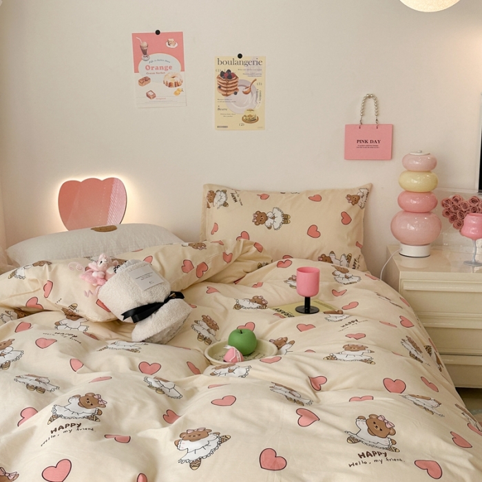 91家纺网 家纺一手货源 找家纺 昔可 2023新款可爱元气卧室新款全棉四件套 芭蕾小熊