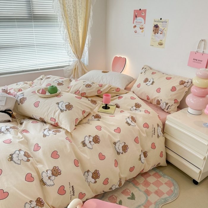 91家纺网 家纺一手货源 找家纺 昔可 2023新款可爱元气卧室新款全棉四件套 芭蕾小熊
