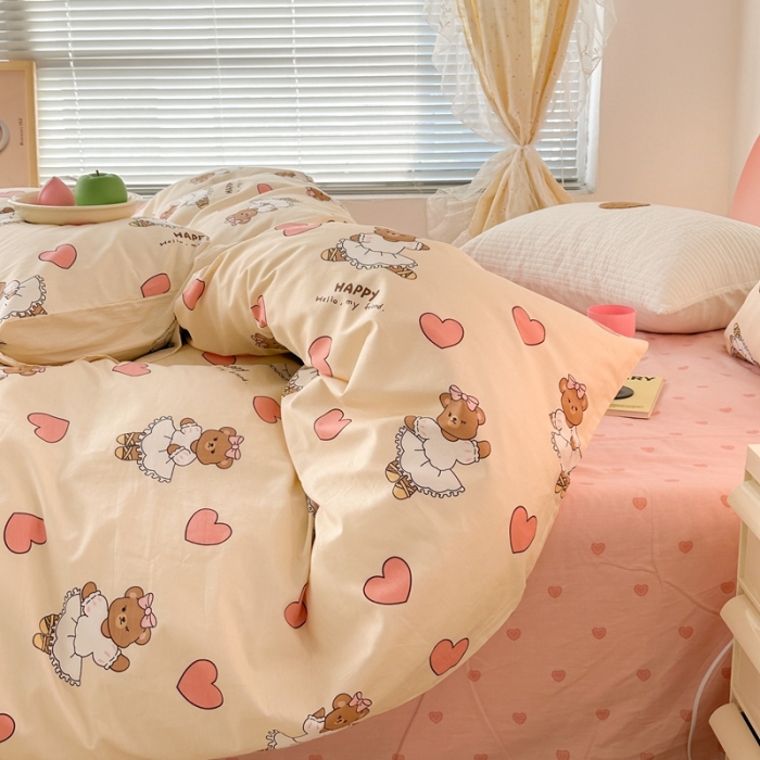 91家纺网 家纺一手货源 找家纺 昔可 2023新款可爱元气卧室新款全棉四件套 芭蕾小熊