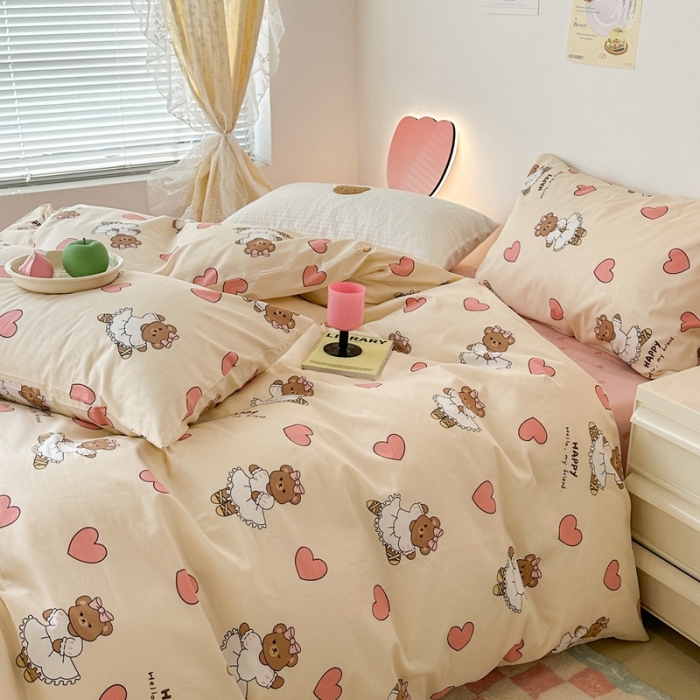 91家纺网 家纺一手货源 找家纺 昔可 2023新款可爱元气卧室新款全棉四件套 芭蕾小熊