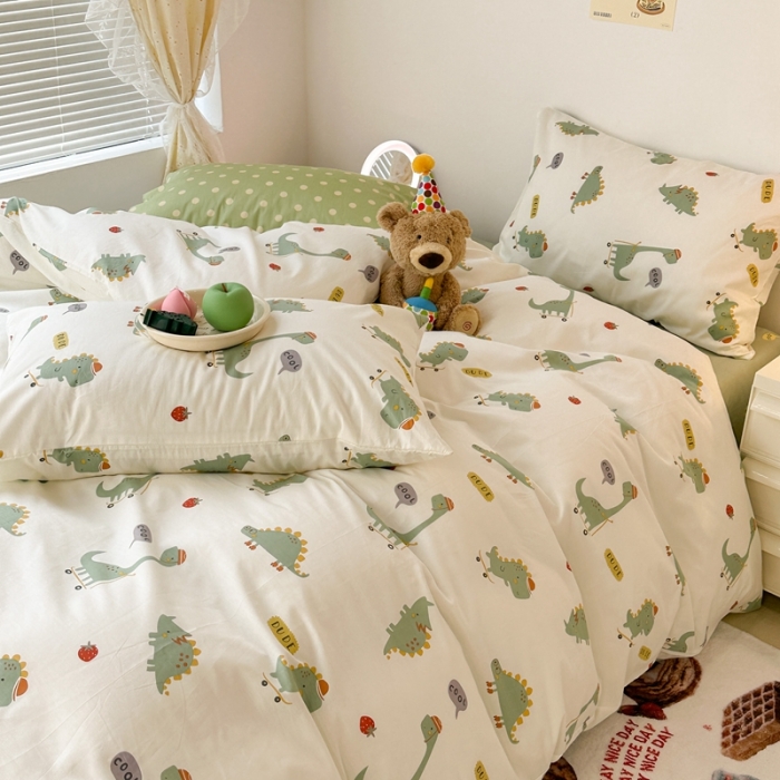 91家纺网 家纺一手货源 找家纺 昔可 2023新款可爱元气卧室新款全棉四件套 滑板恐龙