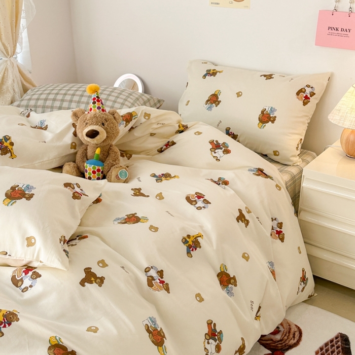 91家纺网 家纺一手货源 找家纺 昔可 2023新款可爱元气卧室新款全棉四件套 礼物熊宝宝