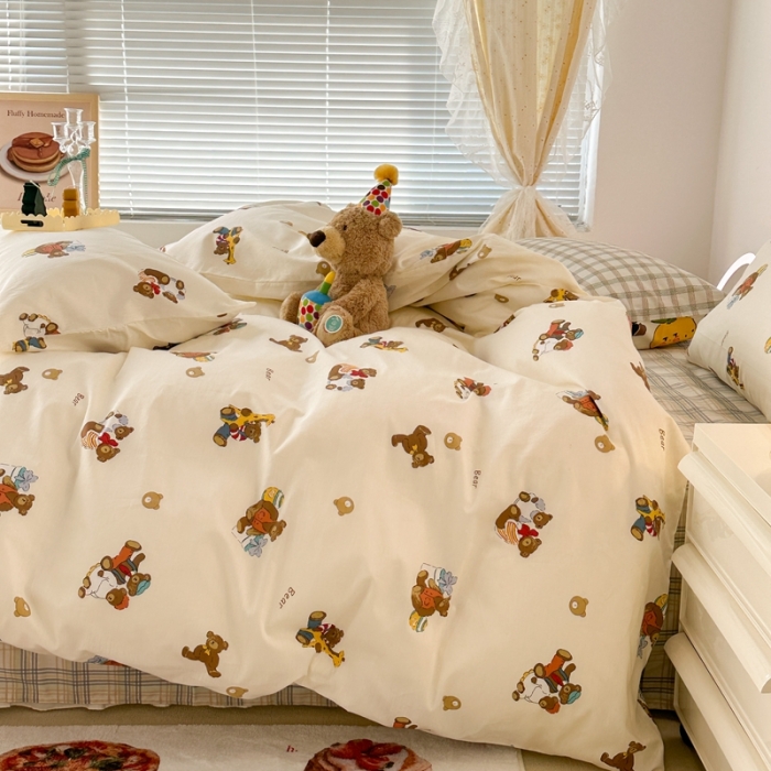 91家纺网 家纺一手货源 找家纺 昔可 2023新款可爱元气卧室新款全棉四件套 礼物熊宝宝