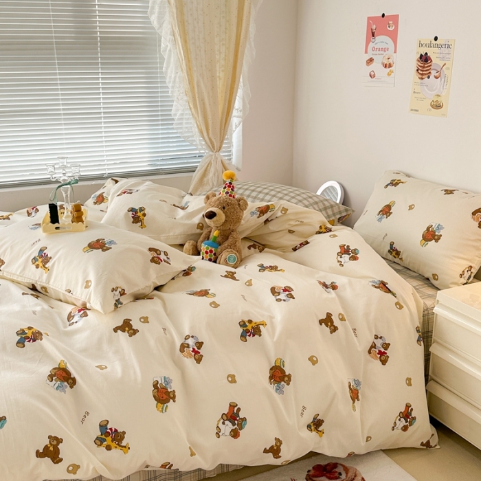 91家纺网 家纺一手货源 找家纺 昔可 2023新款可爱元气卧室新款全棉四件套 礼物熊宝宝