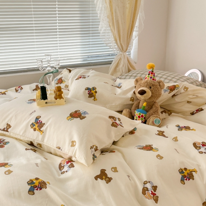 91家纺网 家纺一手货源 找家纺 昔可 2023新款可爱元气卧室新款全棉四件套 礼物熊宝宝