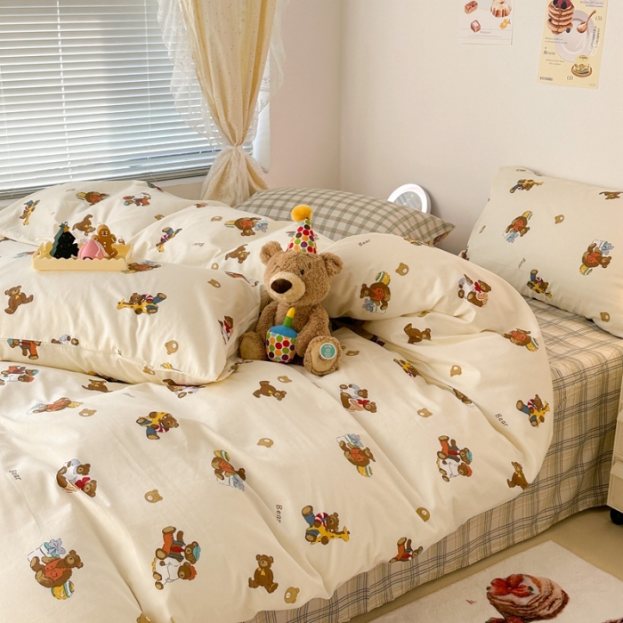 91家纺网 家纺一手货源 找家纺 昔可 2023新款可爱元气卧室新款全棉四件套 礼物熊宝宝