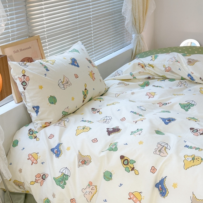 91家纺网 家纺一手货源 找家纺 昔可 2023新款可爱元气卧室新款全棉四件套 萌萌小恐龙