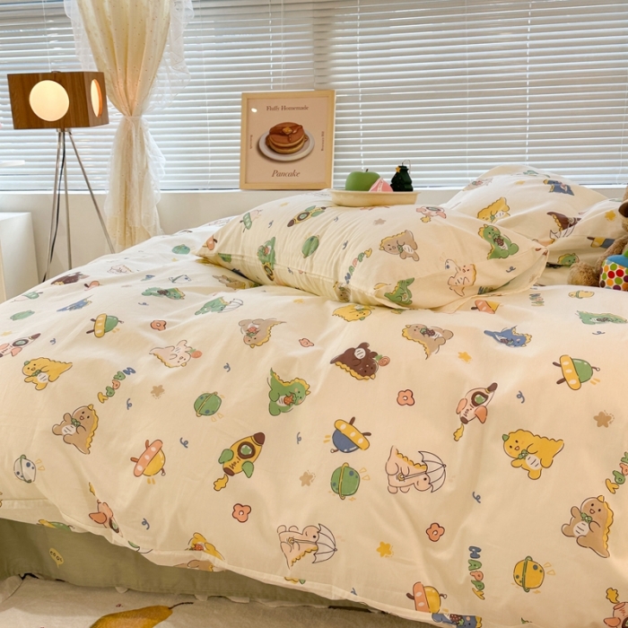 91家纺网 家纺一手货源 找家纺 昔可 2023新款可爱元气卧室新款全棉四件套 萌萌小恐龙
