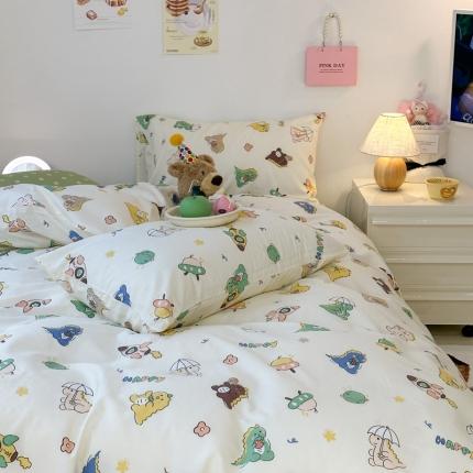 昔可 2023新款可爱元气卧室新款全棉四件套 萌萌小恐龙
