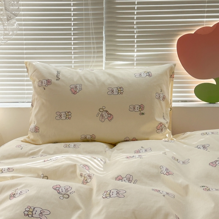 91家纺网 家纺一手货源 找家纺 昔可 2023新款可爱元气卧室新款全棉四件套 萌兔日常