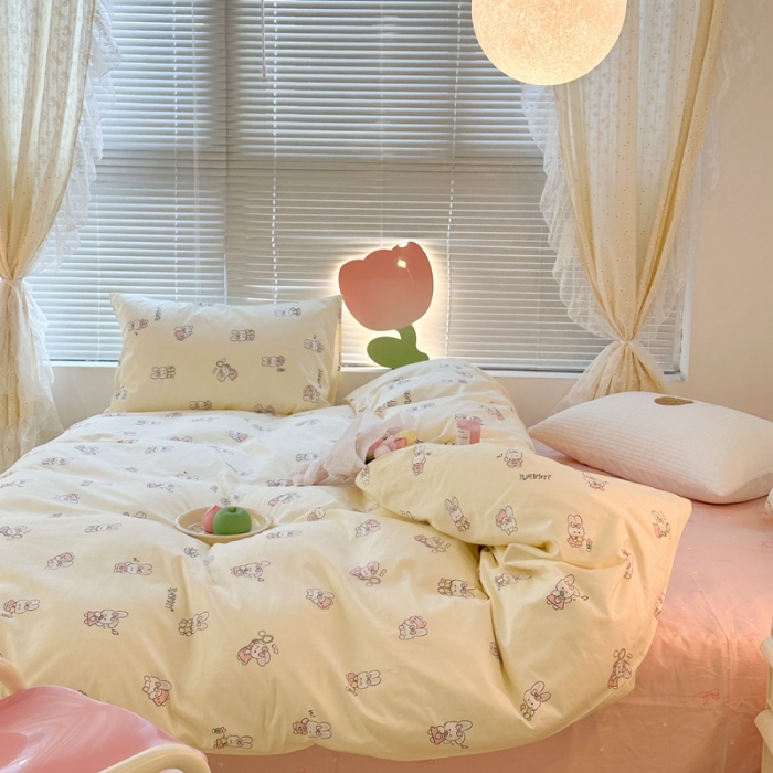 91家纺网 家纺一手货源 找家纺 昔可 2023新款可爱元气卧室新款全棉四件套 萌兔日常