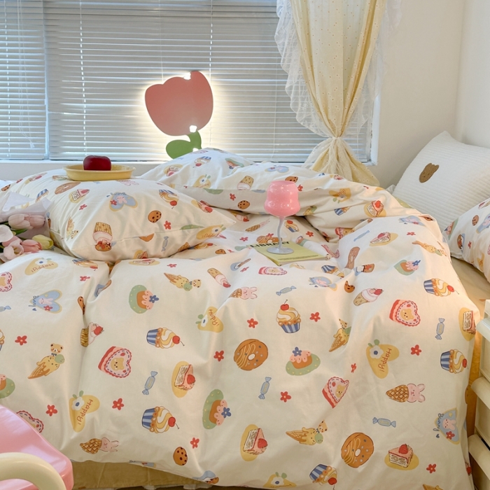 91家纺网 家纺一手货源 找家纺 昔可 2023新款可爱元气卧室新款全棉四件套 梦幻甜品屋