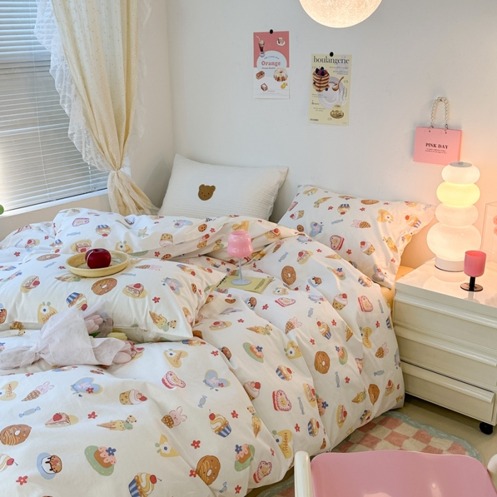 91家纺网 家纺一手货源 找家纺 昔可 2023新款可爱元气卧室新款全棉四件套 梦幻甜品屋