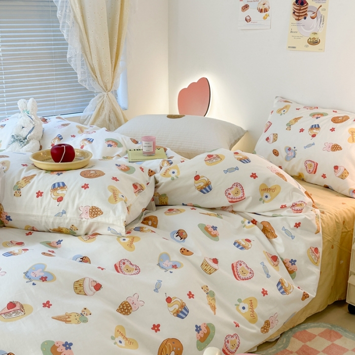 91家纺网 家纺一手货源 找家纺 昔可 2023新款可爱元气卧室新款全棉四件套 梦幻甜品屋