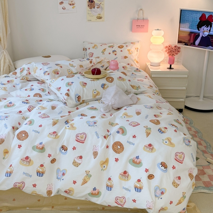 91家纺网 家纺一手货源 找家纺 昔可 2023新款可爱元气卧室新款全棉四件套 梦幻甜品屋