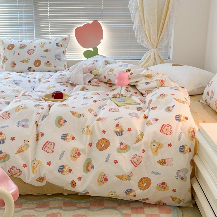91家纺网 家纺一手货源 找家纺 昔可 2023新款可爱元气卧室新款全棉四件套 梦幻甜品屋