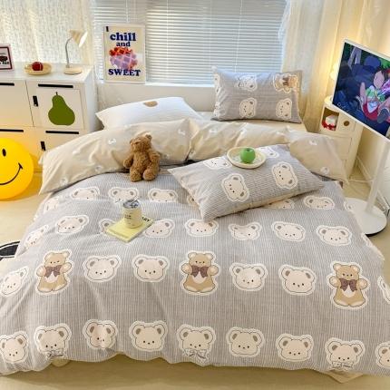 91家纺网 家纺一手货源 找家纺 昔可 2023新款全棉卡通系列四件套 蝴蝶结领熊