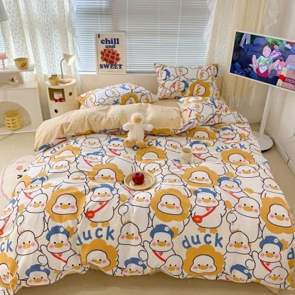 91家纺网 家纺一手货源 找家纺 昔可 2023新款全棉卡通系列四件套 黄色鸭鸭