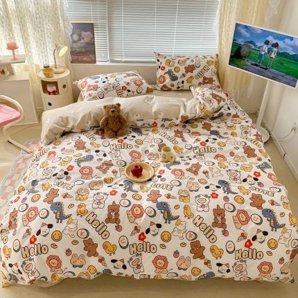 91家纺网 家纺一手货源 找家纺 昔可 2023新款全棉卡通系列四件套 萌趣小动物