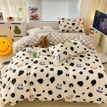 91家纺网 家纺一手货源 找家纺 昔可 2023新款全棉卡通系列四件套 奶牛笑脸熊