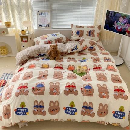 91家纺网 家纺一手货源 找家纺 昔可 2023新款全棉卡通系列四件套 兔宝日常