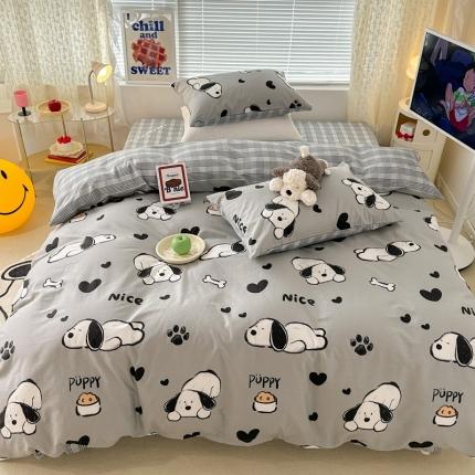 91家纺网 家纺一手货源 找家纺 昔可 2023新款全棉卡通系列四件套 脚印狗狗 灰