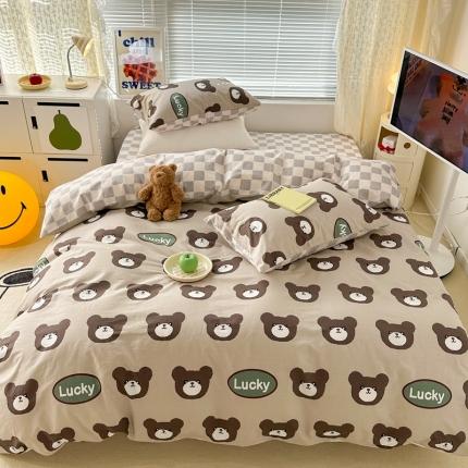 91家纺网 家纺一手货源 找家纺 昔可 2023新款全棉卡通系列四件套 幸运小棕熊