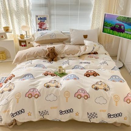 昔可 2023新款全棉卡通系列四件套 彩色小汽车